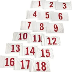 Vispronet Numbered Golf Flags (18) – 20in x 14in White & Red Numbered Flags for Golf Course