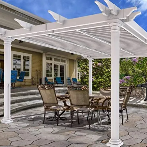 Vita 12×12 Foot White Vinyl Aberdeen Pergola with Adjustable Shade Louvres