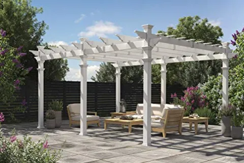 Vita 12×16 Foot White Vinyl Barcelona Flat Top Pergola