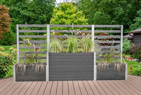 Vita Urbana 11 Foot Long Embossed Vinyl Parklette Planter Combo with Trellis Slate Gray
