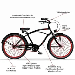 Vivelo Rider Beach Cruiser for Men 26-Inch Monza