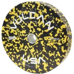 VULCAN 230 lb Alpha Bumper Plate Set Blue Fleck Yellow Fleck Green Fleck Grey Fleck
