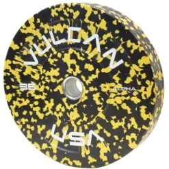 VULCAN 160 lb Alpha Bumper Plate Set Yellow Fleck Green Fleck Grey Fleck