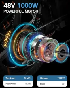 W Wallke Electric Bike Adults Folding 1000W 48V 36Ah Gray