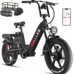 W Wallke Electric Bike for Adults 48V 40Ah 1600W/2800W Peak Dual Motor Fast Long Range Ebike 20 inch Fat Tire Full Suspension Electric Bicycle 31/34MPH Step Thru E-bike APP Control UL2849 Certified Black