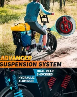 W Wallke Electric Bike for Adults 48V 40Ah 1600W/2800W Peak Dual Motor Fast Long Range Ebike 20 inch Fat Tire Full Suspension Electric Bicycle 31/34MPH Step Thru E-bike APP Control UL2849 Certified White