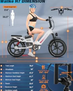 W Wallke Electric Bike for Adults 48V 40Ah 1600W/2800W Peak Dual Motor Fast Long Range Ebike 20 inch Fat Tire Full Suspension Electric Bicycle 31/34MPH Step Thru E-bike APP Control UL2849 Certified White