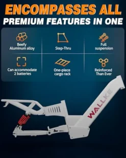 W Wallke Electric Bike for Adults 48V 40Ah 1600W/2800W Peak Dual Motor Fast Long Range Ebike 20 inch Fat Tire Full Suspension Electric Bicycle 31/34MPH Step Thru E-bike APP Control UL2849 Certified White