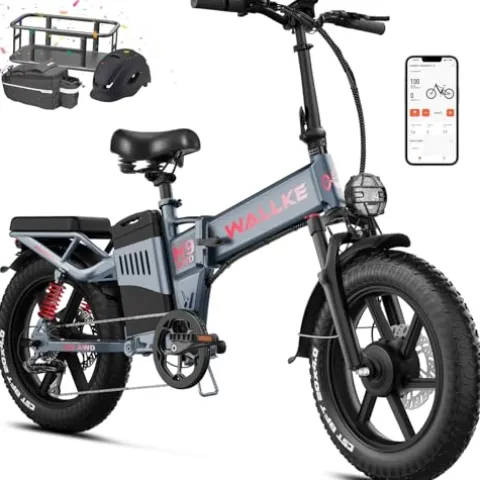 W Wallke Folding Electric Bike for Adults, 1750W Dual Motor, 48V 40Ah Long Range Ebike 20″ Fat Tire Gray