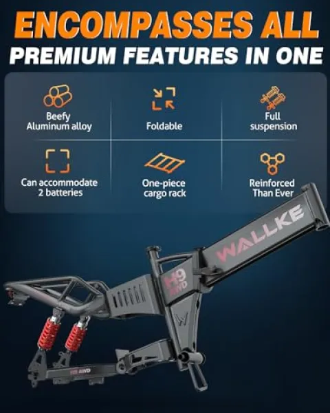 W Wallke Folding Electric Bike for Adults, 1750W Dual Motor, 48V 40Ah Long Range Ebike 20″ Fat Tire Gray