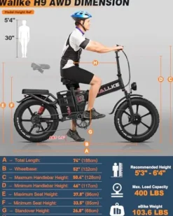 W Wallke Folding Electric Bike for Adults, 1750W Dual Motor, 48V 40Ah Long Range Ebike 20″ Fat Tire Gray