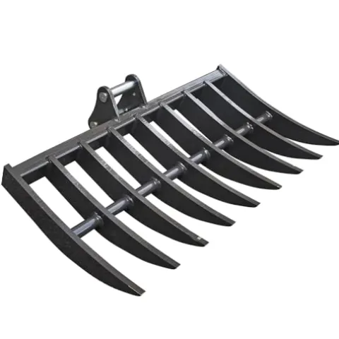 Wallemac Land Clearing Root Rake 36″ for CAT Mini Excavator Dark Grey