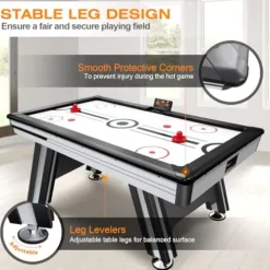 WAQINBR 6ft Air Hockey Table LED Game Set Black White