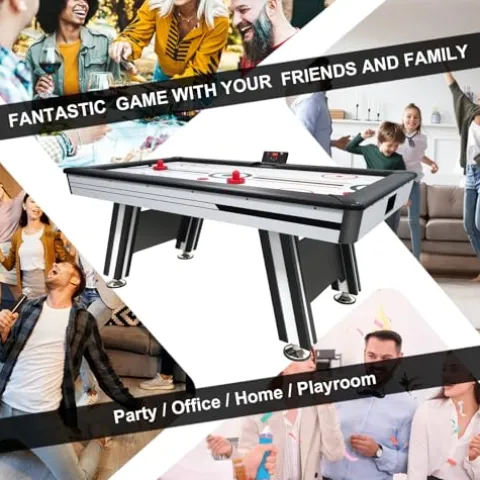 WAQINBR 6ft Air Hockey Table LED Game Set Black White