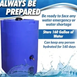 WaterPrepared 160 Gallon Stackable Utility Water Tank with Large Cap and 2 Spigots Blue