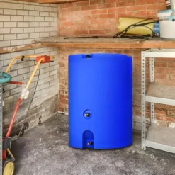 WaterPrepared 160 Gallon Stackable Utility Water Tank with Large Cap and 2 Spigots Blue