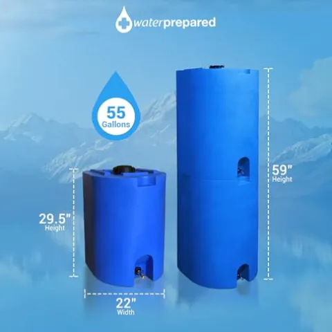 WaterPrepared 2 Pack 55 Gallon Stackable Rain Barrel Storage Blue