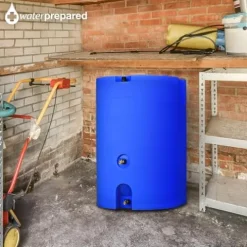 WaterPrepared 2 Pack 55 Gallon Stackable Rain Barrel Storage Blue