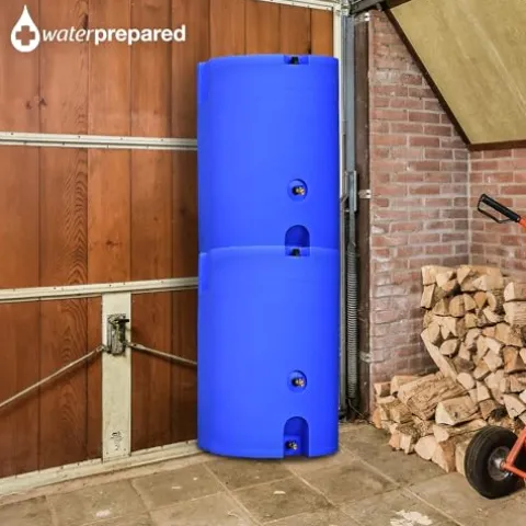 WaterPrepared 2 Pack 55 Gallon Stackable Rain Barrel Storage Blue