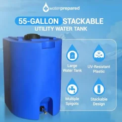 WaterPrepared 3 Pack 55 Gallon Stackable Water Tank Blue
