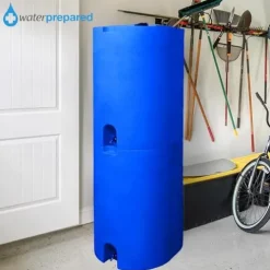 WaterPrepared 4 Pack 55 Gallon Stackable Rain Barrel Storage Blue