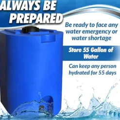 WaterPrepared 4 Pack 55 Gallon Stackable Rain Barrel Storage Blue