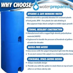 WaterPrepared 4 Pack 55 Gallon Stackable Rain Barrel Storage Blue