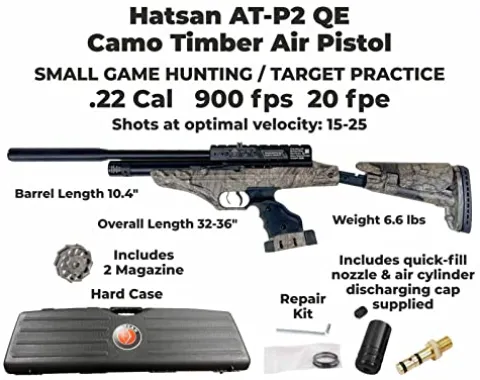 Wearable4U Hatsan at-P2 QE QuietEnergy Tact PCP Air Rifle .22 Cal Timber Bundle with Pellets and Targets