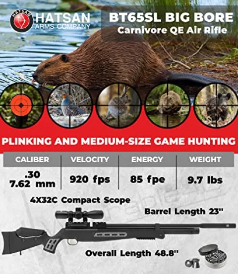 Wearable4U Hatsan BT 65 SL QE Big Bore Carnivore .30 Cal PCP Air Rifle Bundle w/Scope, Targets & Pellets