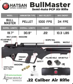 Wearable4U Hatsan BullMaster Semi-Auto PCP Air Rifle with .22 Caliber Pellets Bundle