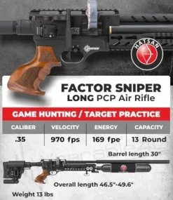 Wearable4U Hatsan Factor Sniper Long .35 Caliber PCP Air Rifle Bundle with Pellets and Targets