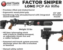 Wearable4U Hatsan Factor Sniper Long .35 Caliber PCP Air Rifle Bundle with Pellets, Targets, and Scope