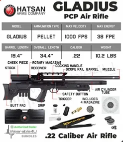 Wearable4U Hatsan Gladius .22 Cal Air Rifle Bundle with 100x Targets & 250x Pellets