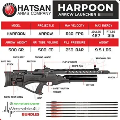 Wearable4U Hatsan Harpoon Arrow Air Rifle Bundle with 6pk Carbon Fiber Arrows and 100x Paper Targets