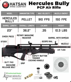Wearable4U Hatsan Hercules Bully .35 Cal Air Rifle Bundle with 100 Pellets and Targets Black