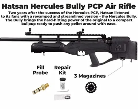 Wearable4U Hatsan Hercules Bully .35 Cal Air Rifle Bundle with 100 Pellets and Targets Black