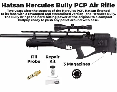 Wearable4U Hatsan Hercules Bully .35 Cal Air Rifle Bundle with Scope, Pellets, Hard Case & Cleaning Pen