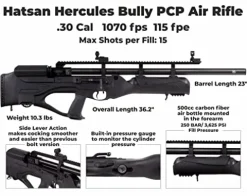 Wearable4U Hatsan HGHercBull-30 Hercules Bully .30 Caliber Air Rifle Bundle with Towel, 100 Pellets, 100 Targets Black