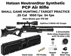 Wearable4U Hatsan NeutronStar .25 Cal Synthetic PCP Air Rifle Bundle with Scope, Targets, Pellets & Hard Case
