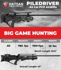Wearable4U Hatsan Piledriver Bullpup .62 Cal PCP Air Rifle Bundle with Scope, Cleaning Cloth, and Ammo