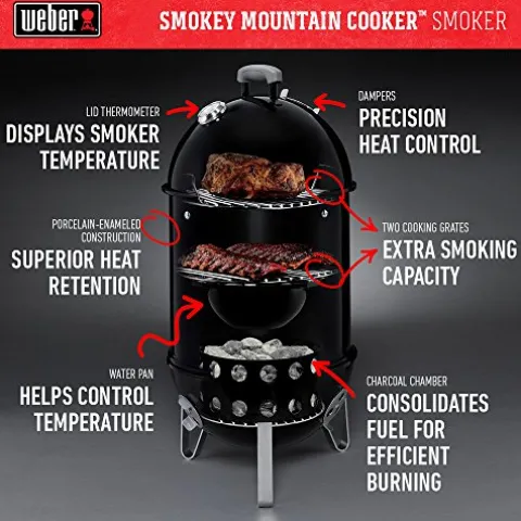 Weber 22-Inch Smokey Mountain Cooker Charcoal Smoker Black