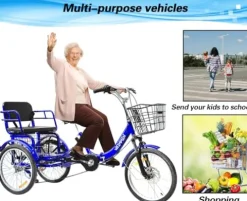 WEIMMIN Adult Tricycle 7 Speed, 20 Inch 3 Wheel Bikes Folding Tricycle for Adults Star Strip Blue