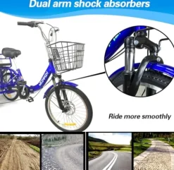 WEIMMIN Adult Tricycle 7 Speed, 20 Inch 3 Wheel Bikes Folding Tricycle for Adults Star Strip Blue