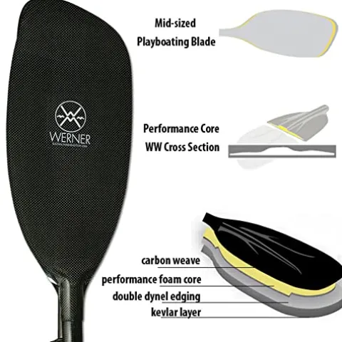 Werner Paddles Double Diamond Carbon Bent Shaft Whitewater Kayak Paddle-194cm Black
