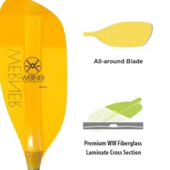 Werner Paddles Sherpa Fiberglass Bent Shaft Whitewater Kayak Paddle Amber