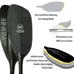 Werner Paddles Sho-Gun Carbon Bent Shaft Whitewater Kayak Paddle Black