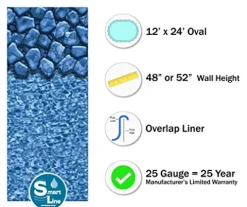 Wilbar Oval Above-Ground Swimming Pool 12x24ft | 48-Inch Height | Boulder Swirl Liner | Blue