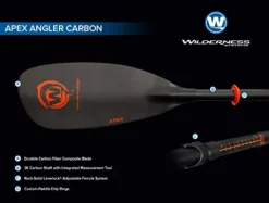 Wilderness Systems Apex Carbon Angler Kayak Fishing Paddle | Carbon Fiber Blade | Adjustable Shaft (240-260cm) Black