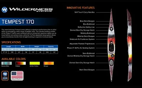 Wilderness Systems Tempest 170 Sit Inside Touring Kayak Mango