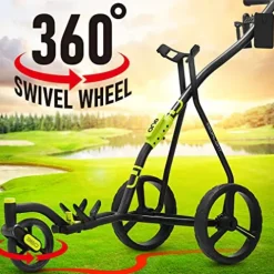 WishboneOne Golf Cart Push Carts – Swivel Front Wheel, 1-Step Folding, Aircraft Grade Frame | Lightweight Lime